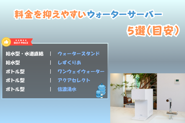 料金を抑えやすいウォーターサーバー5選(目安)